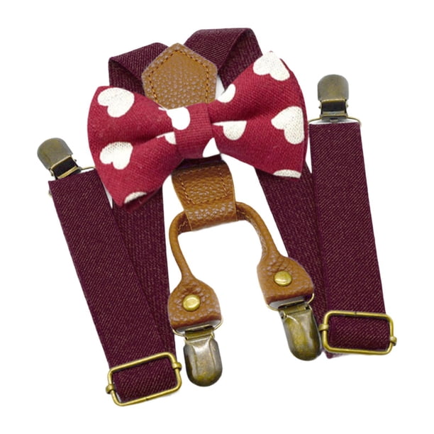 Tirantes y pajarita para niños, accesorios de vestir con forma de Y y 4 clips para esmoquin Rojo oscuro