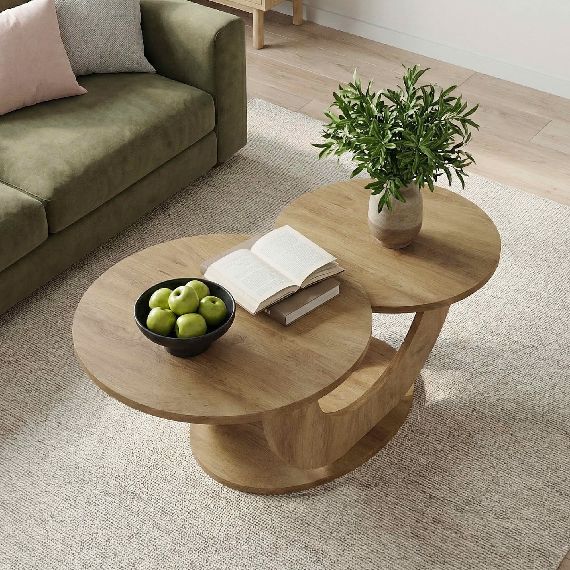 MAYEETY 45 Inch 2-Tier Coffee Table U-Shaped Frame Living Room Table