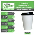 thumbnail image 2 of [250 Pack] 12oz Disposable White Paper Coffee Cups with Black Dome Lids - For Hot, Cold Drink, Coffee, Tea, Cocoa, Travel, Office, Home, Cider, Hot Chocolate, To go, Compostable, Biodegradable, 2 of 6