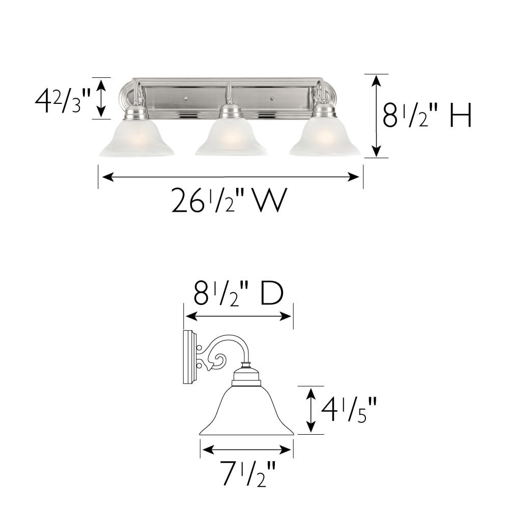 Design House Millbridge Transitional 3-Light Satin Nickel Vanity Light with Frosted Glass