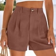 thumbnail image 2 of JGGSPWM Cotton Linen Shorts for Women Summer Dressy Pleated Solid Color High Waisted Business Casual Shorts with Pockets Brown XL, 2 of 6