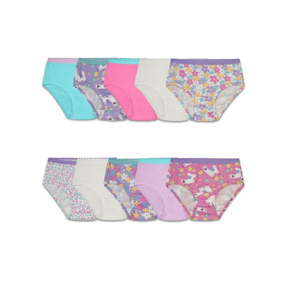 Fruit of the Loom Girls Underwear Cotton Brief Panties, 10 Pack Soft Durable Fabric (Toddler Girls)
