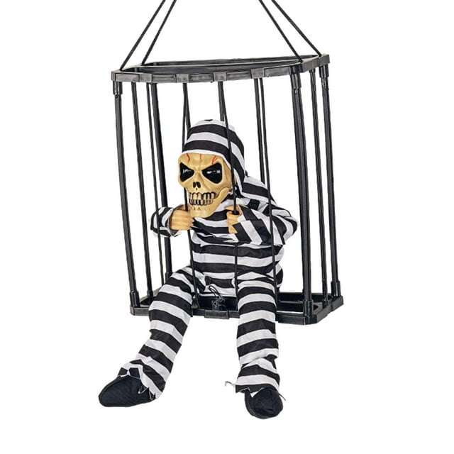 Scary Prison Caged Dead Prisoner Cage Specter Statue Photo Prop Skeleton Toy for Style D