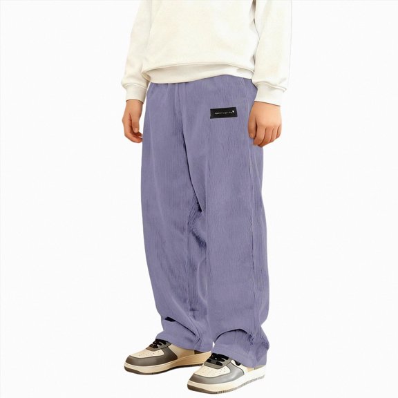 CAUYDY Boy's Baggy Sweatpants Wide Leg Elastic Waist Casual Athletic Pants with Pockets Kid Back to School Clothes Fall Winter Purple Sizes 13-14 Years