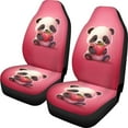 thumbnail image 2 of Uourmeti Cute Cartoon Panda Strawberry Print 2 Piece Car Seat Covers Front Seats Only Red Car Interior Accessories for Women Girl Bucket Seat Protector Universal Fit Truck Suv Van, 2 of 7