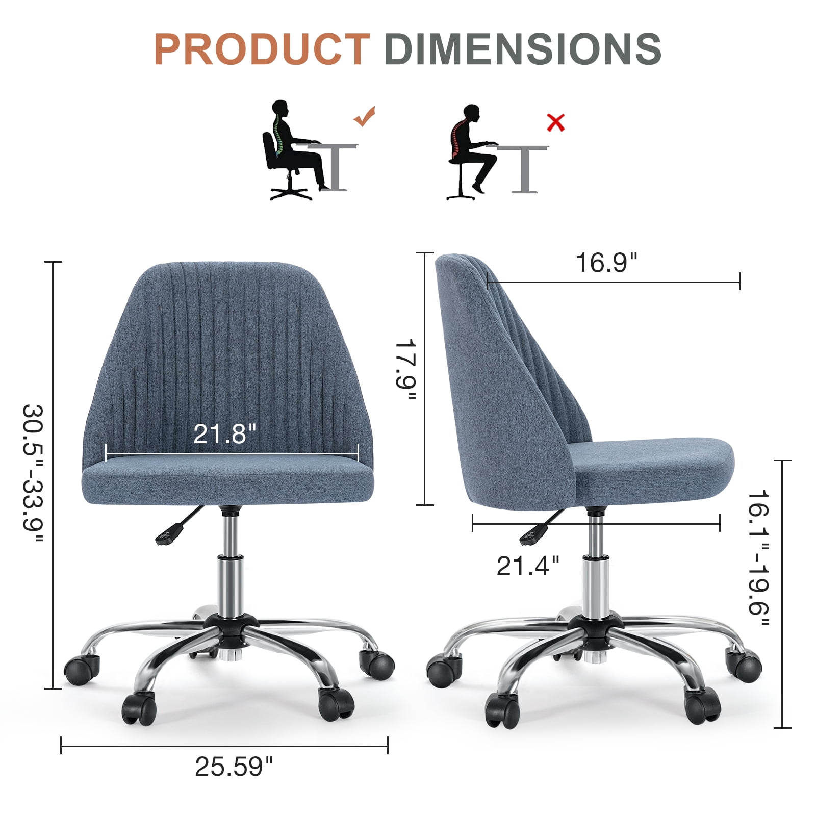 Armless Adjustable Swivel Desk Chair with Wheels