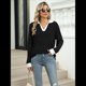 thumbnail image 5 of Suéteres de Cuello en V para Mujer, Jersey con Bloques de Color, Mangas Largas, Corte Holgado, Estilo Informal, Tipo Túnica, Camisetas. Negro XXL, 5 of 10