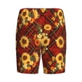 thumbnail image 2 of Lsque Red Plaid Sunflower Mens Sleep Pajama Shorts,Short Pajama Pants, Cotton Ultra-Soft Knit-Medium, 2 of 9