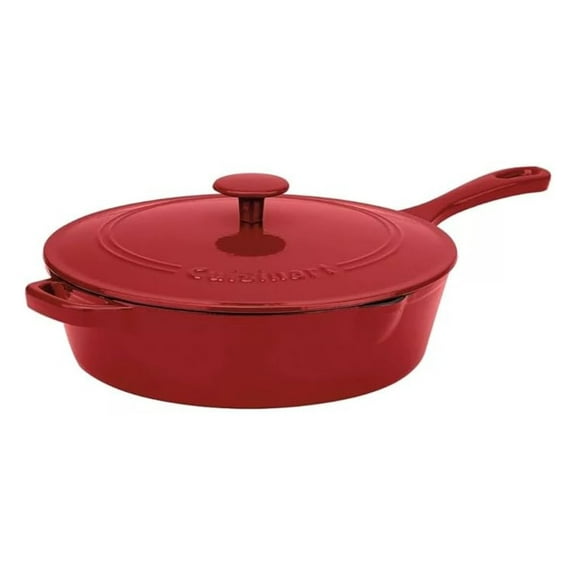 12-Inch Cast Iron Chicken Fryer with Lid, 4.5 Quart Capacity, Porcelain Enameled Interior, Oven Safe, Induction Compatible, Enameled Red