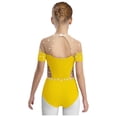 thumbnail image 2 of vastwit Combinaison de Danse Ballet à Manches Courtes avec Strass pour Filles, Jaune 14, 2 of 6