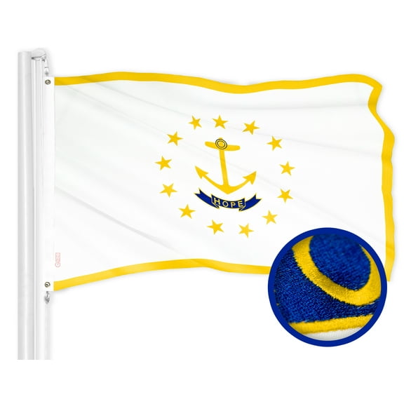 G128 Rhode Island State Flag | 2.5x4 Ft | ToughWeave Series Embroidered 300D Polyester | Embroidered Design, Indoor/Outdoor, Brass Grommets