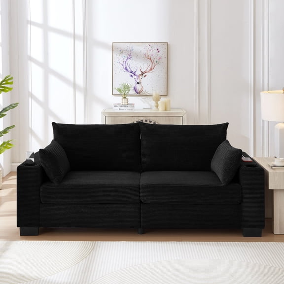 CQSXDA 78 Inch Corduroy Sofa In With USB Ports, Cup Holders And Side Pocket For Living Room