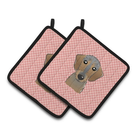 

Carolines Treasures BB1233PTHD Checkerboard Pink Wirehaired Dachshund Pair of Pot Holders 7.5HX7.5W multicolor