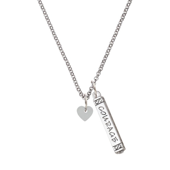 Delight Jewelry Acrylic 5/16" Imitation Pearl Heart Silvertone Courage Strength Wisdom Honesty Bar Charm Necklace, 23"