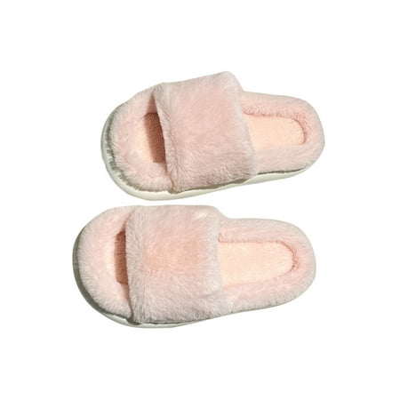 

Ferndule Womens Cozy House Shoes Bedroom Casual Slip On Winter Warm Slippers Breathable Open Toe Plush Pink 8.5-9