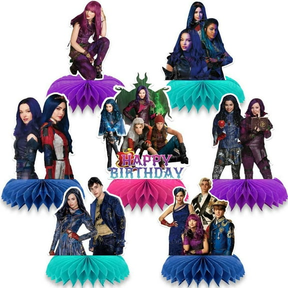 7 Pieces Descendants Birthday Decorations Birthday Centerpieces for Tables Decorations Descendants Birthday Honeycomb Table Birthday Decorations for Boys and Girls Birthday Party Supplies
