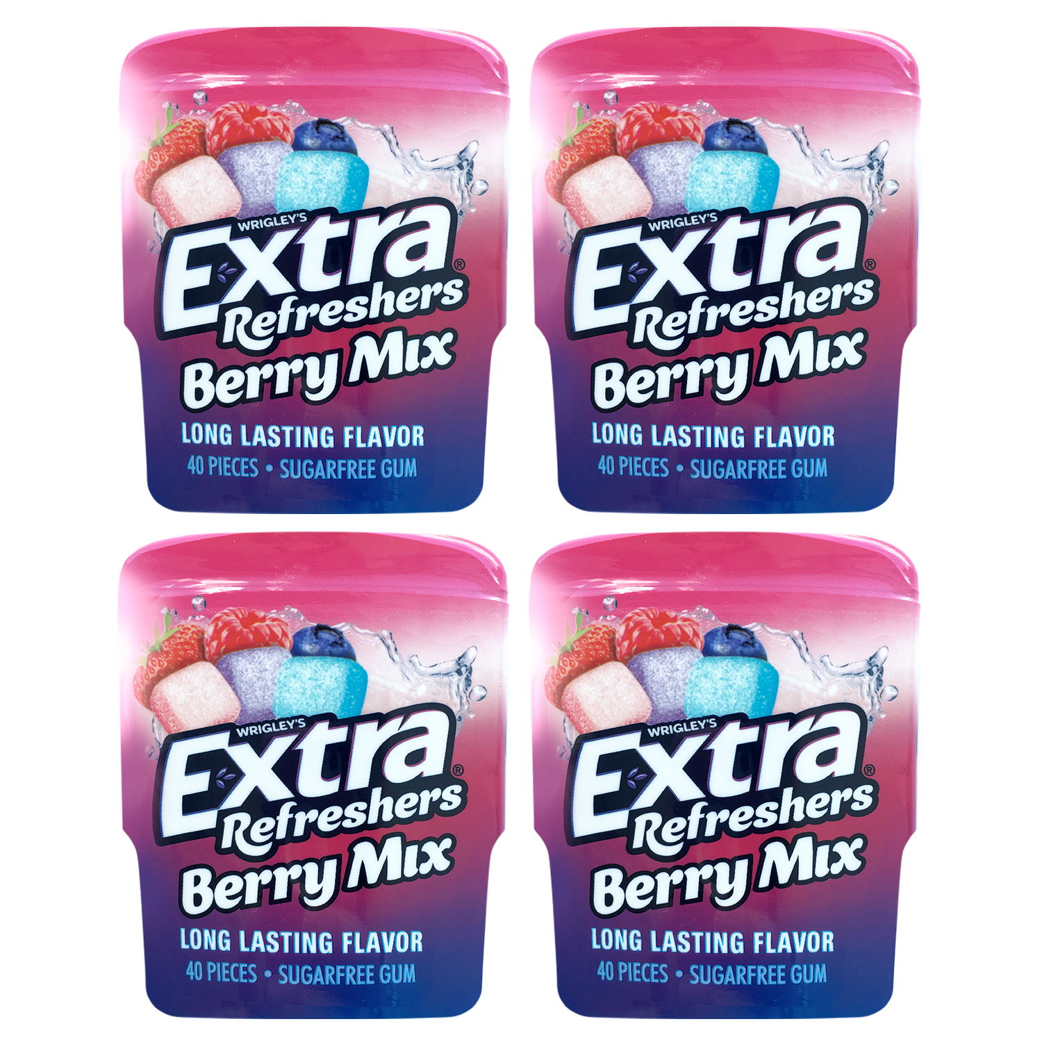EXTRA Refreshers Berry Mix Chewing Gum Bottle, 40 Pieces (4 Pack