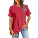 thumbnail image 2 of Camisetas para mujer,Camiseta informal de manga corta para mujer, cuello redondo, tejido ligero de imitación de tejido de barco, corte regular para uso diario, sopatenor, 2 of 7