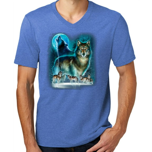 Mens WOLF MOON SILHOUETTE Modern Slim Fit T-shirt, 3XL Heathered Royal