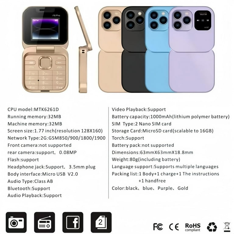 Inerposs I16 Pro Folding Flip Phone, Blue - Walmart.com