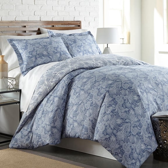 Perfect Paisley Reversible 3-Piece Blue Microfiber King/Cal King Comforter Set 810001365516