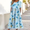 thumbnail image 2 of LNWUY Women's Summer Casual Short Sleeve Crew Neck Midi Dresses Spring Flowy A-line Folding Floral Printed T Shirts Boho Beach Dress Multicolor S, 2 of 7