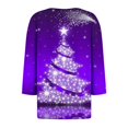 thumbnail image 4 of Puntoco Camiseta informal con cuello en V y botones con estampado navideño de moda para mujer, blusa holgada de manga 3/4, 4 of 5