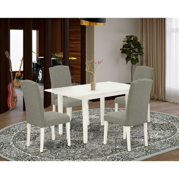 East West Furniture Norfolk 5-piece Dining Set with High Back Chairs in White