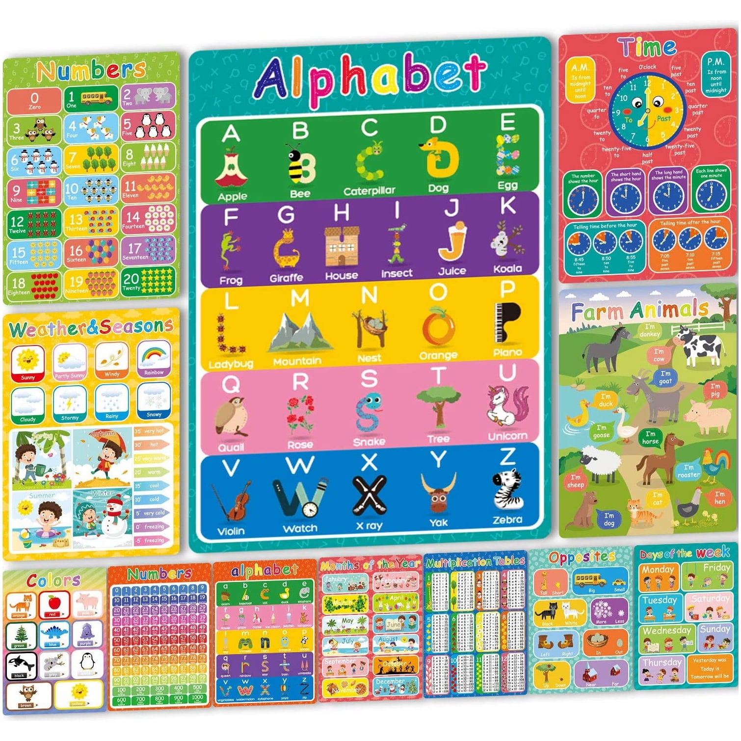 15 Educational Posters for Toddlers and Kids Preschool & Kindergarten Nursery x