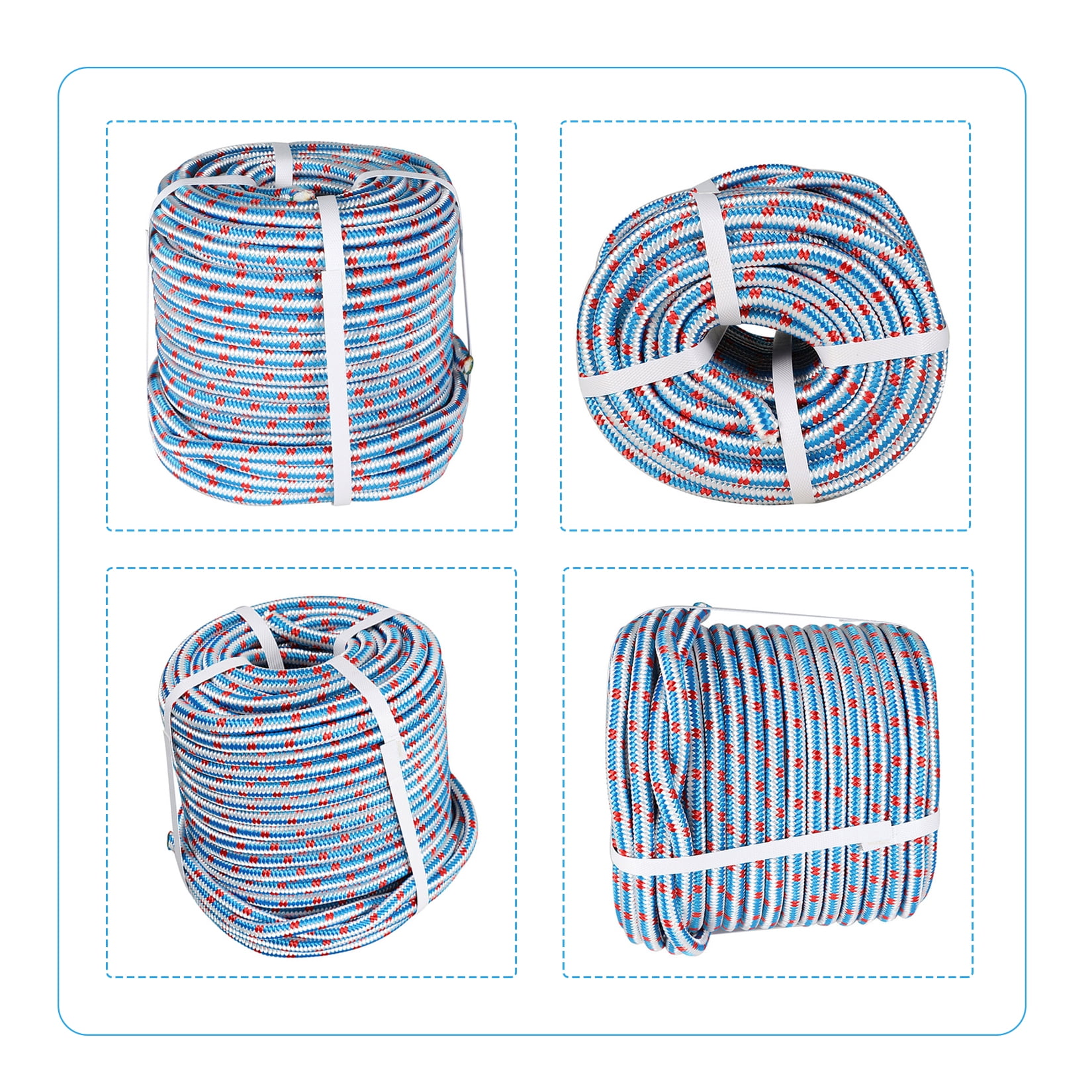 1/2Inch x150FT Arborist Tree Climbing Rope 16 Strand Braided,Blue,White & Red
