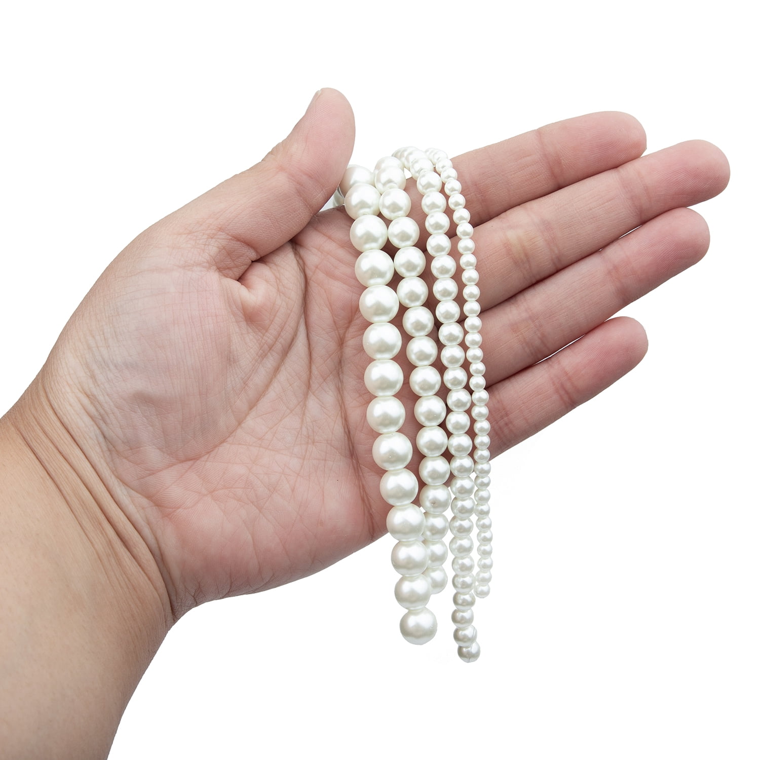 (4 pack) Cousin DIY Unisex 4-Strand White Pearl Glass Beads, 7.5 Inch, 120 Piece