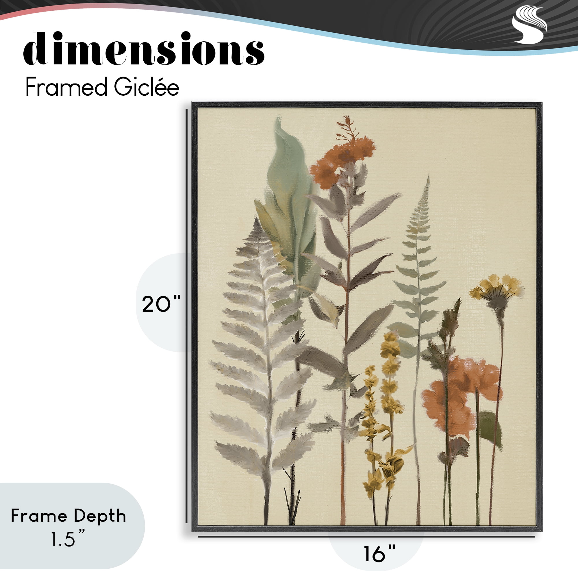 Stupell Industries Fall Botanicals and Ferns Black Framed Giclee Art, design by Elizabeth Medley