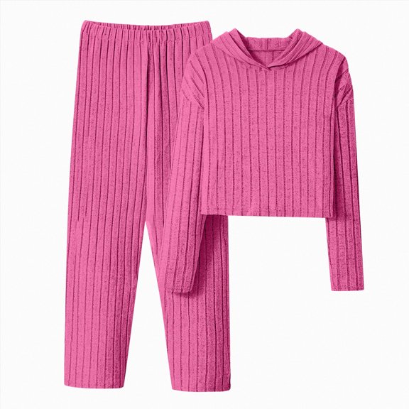 Enyan Toddler Kid Girls Clothes Ribbed Color Block Long Sleeve Hoodie Sweatsuit Set Girls Fall Winter Outfits,13-14 Years