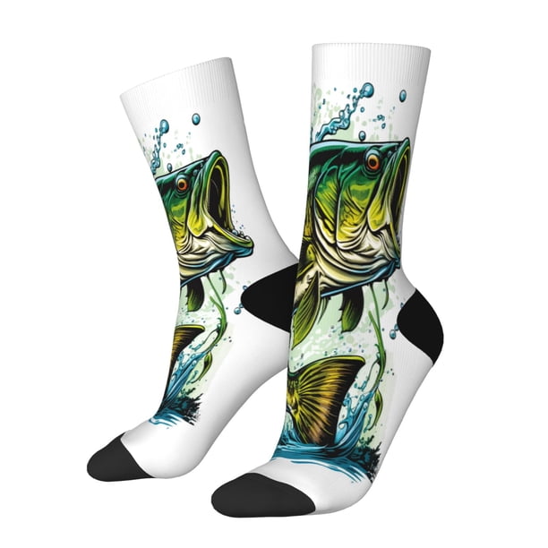 Balery Big bass fish Calcetas Largas con Estampado para Hombre y Mujer – Suaves y Transpirables, Talla Única (US 5-11)