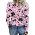 thumbnail image 5 of JGNGSHN Womens Long Sleeve Halloween Tops Casual Crewneck Stretch Fitted Ribbed Knit Trendy Pumpkins Skull Printed Basic Tee Going Out Top, 5 of 8
