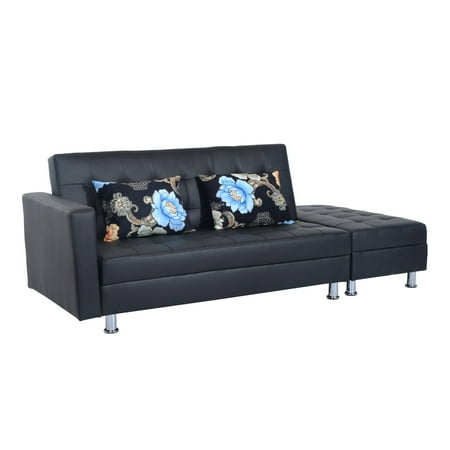 Twin Size Faux Leather Convertible Sleeper Sofa Bed With Storage Ottoman Black Twin Size Faux Leather Convertible Sleeper Sofa Bed With Storage Ottoman Black