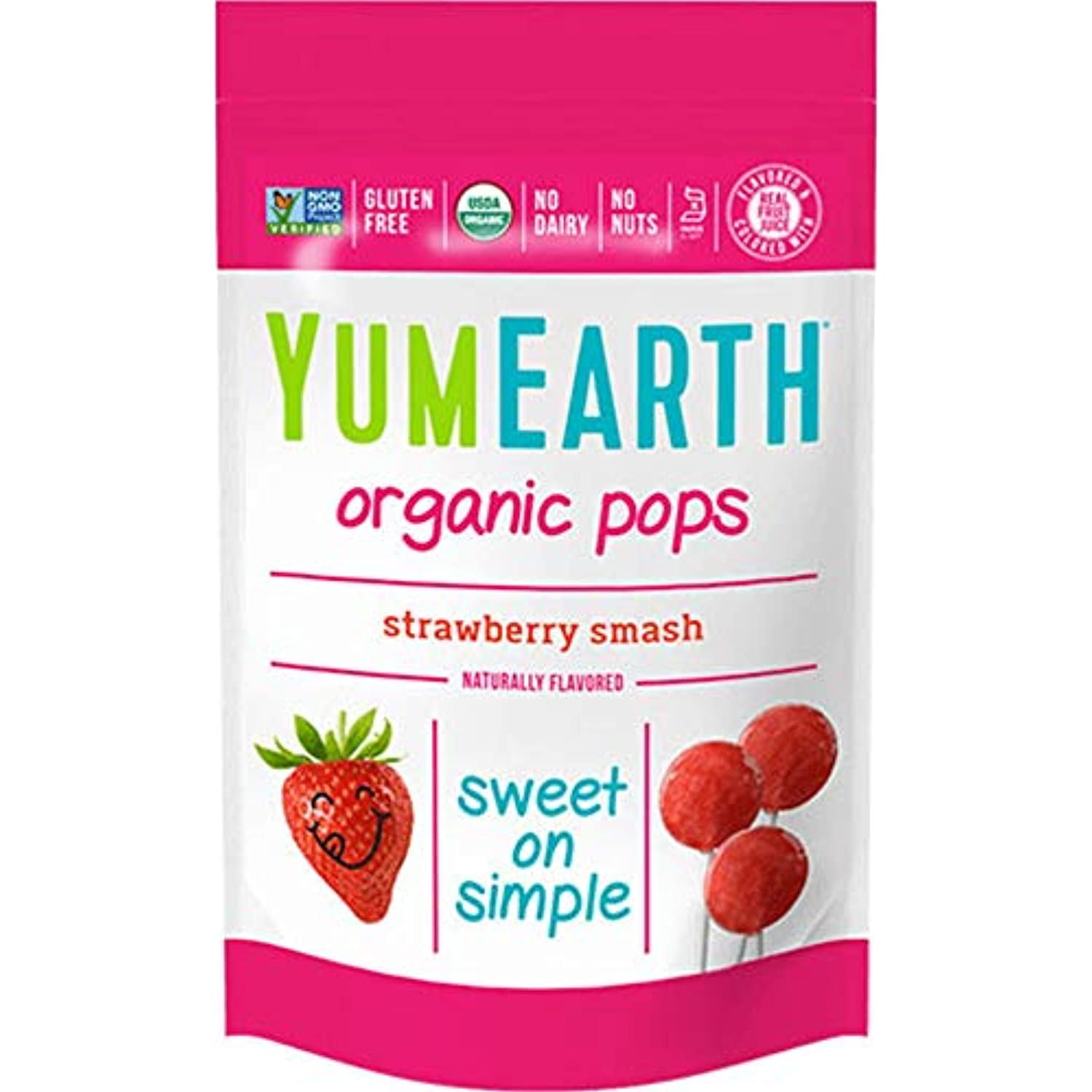 Yumearth Organic Strawberry Lollipops, 3 Ounce (Pack Of 6), 14 Lollipops Per Pack