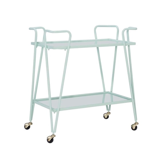 Allora Mid-Century Modern Metal and Mirorred Bar Cart in Mint Green