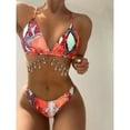 thumbnail image 2 of WREESH Womens Two Piece Swimsuit High Cut Bikini Metal Chain Bikini Set Swimsuit High Waist Bikini Swimsuit Backless Split Swimsuit Suit Beach Bathing Suit Red, 2 of 4