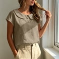 thumbnail image 6 of GUACER Short Sleeve Linen Cotton Tops for Women Peter Pan Collar Casual Button Placket Blouses Summer Shirts, 6 of 9