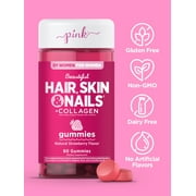 Hair Skin Nails Gummies | 60 Count | Plus Collagen | For Women | Strawberry Flavor | by Pink