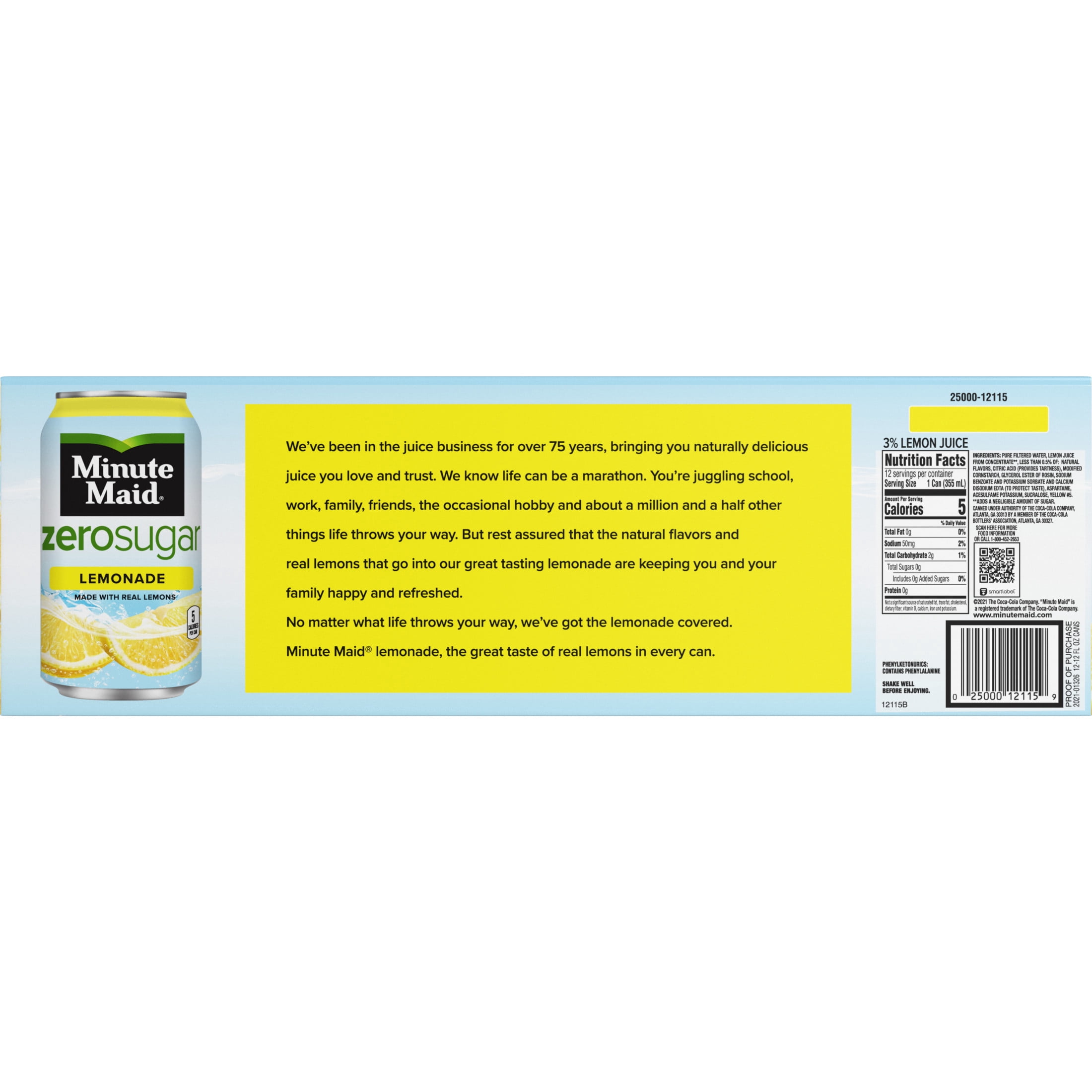 Minute Maid Zero Sugar Lemonade Fridge Pack Cans, 12 fl oz, 12 Pack