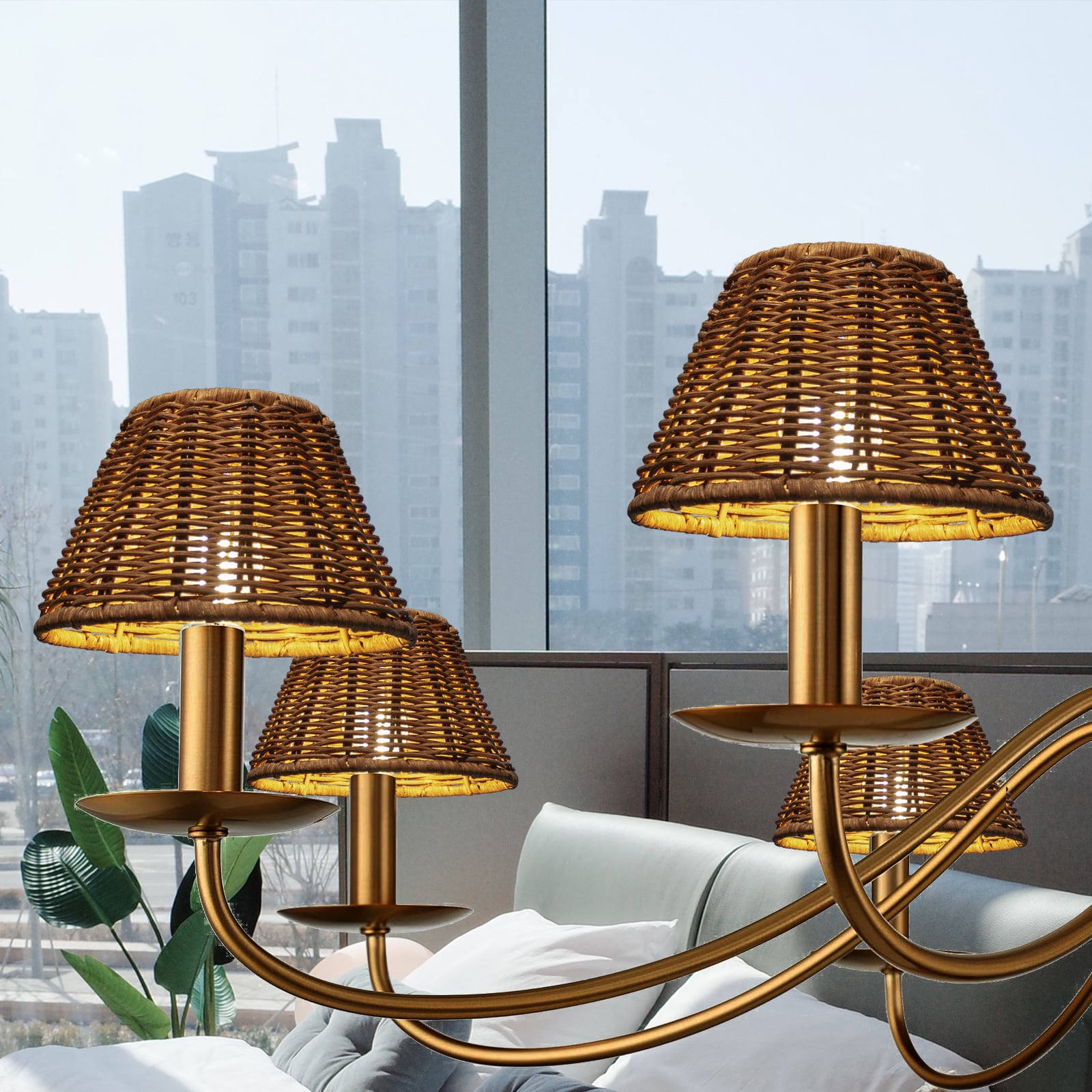 Chandelier Shades Set of 6, Small Rattan Lamp Shades Clip on Bulb