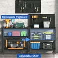 thumbnail image 6 of 48" Adjustable Workbench with Pegboard,Heavy Duty Steel Work Bench with Lockable Wheels,Metal Rolling Work Table,3-Tier Metal Tool Storage Bench for Garage,Warehouse,Workshop, Home,Basement, 6 of 8