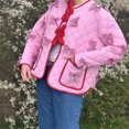 thumbnail image 3 of Abrigos rosas de retales con lazo 3D para mujer, chaqueta gruesa elegante de manga larga con cuello redondo y cordones, ropa de calle para Otoño e Invierno, 3 of 5