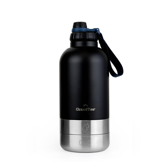 GrandTies Bouteille d'Eau pour Chien Isolée Portable avec 2 Distributeurs d'Eau Détachables, Conteneur de Nourriture pour Chien Étanche pour Voyage Promenade Randonnée Camping