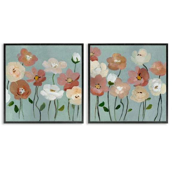 Stupell Industries Budding Boho Blooms Floral Painting Black Framed Art Print Wall Art, 12 x 12, Set of 2