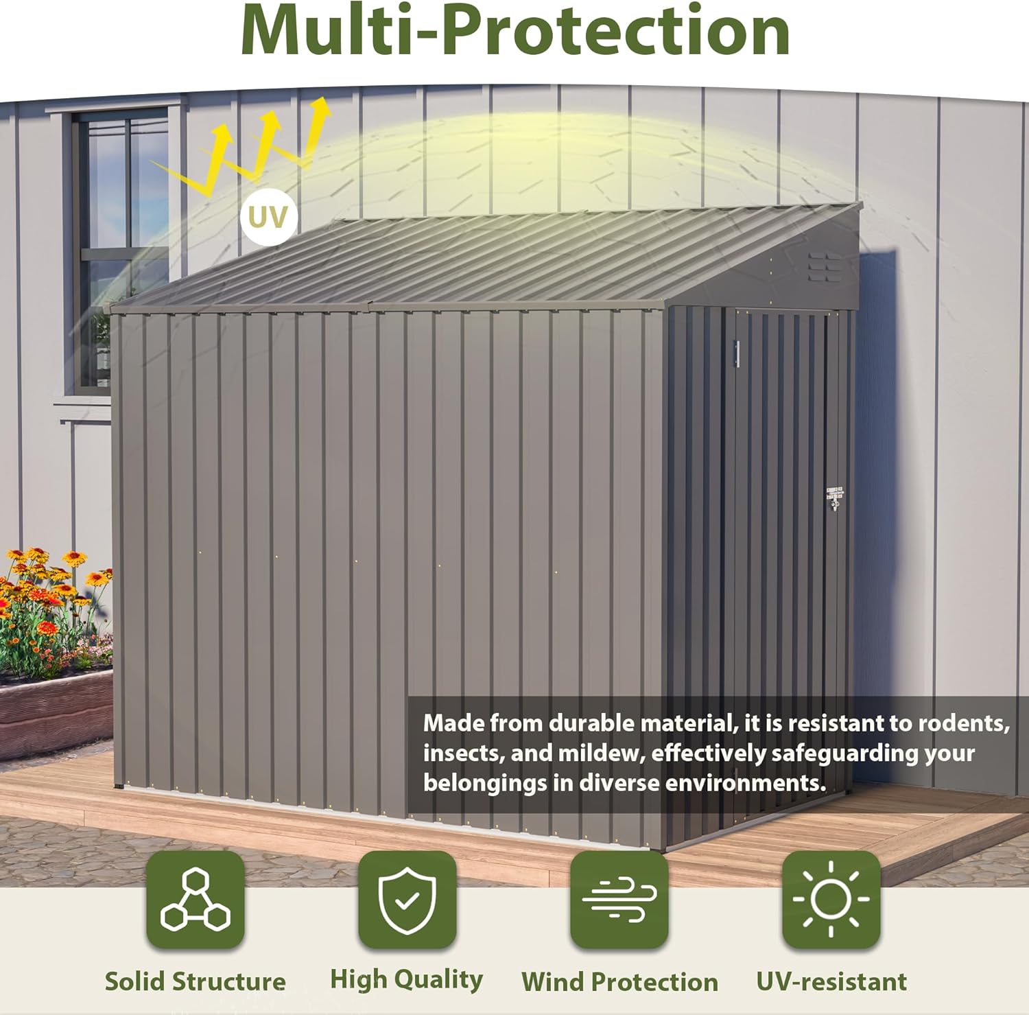4×7 Ft Lean to Shed, Small Metal Outdoor Storage Shed，Waterproof with Lockable Door for Backyard, Patio, Garden, Grey