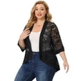thumbnail image 4 of Plus Size Shrug for Women Bolero Summer Lace Panel Sheer Loose Cardigans Black 2X, 4 of 7