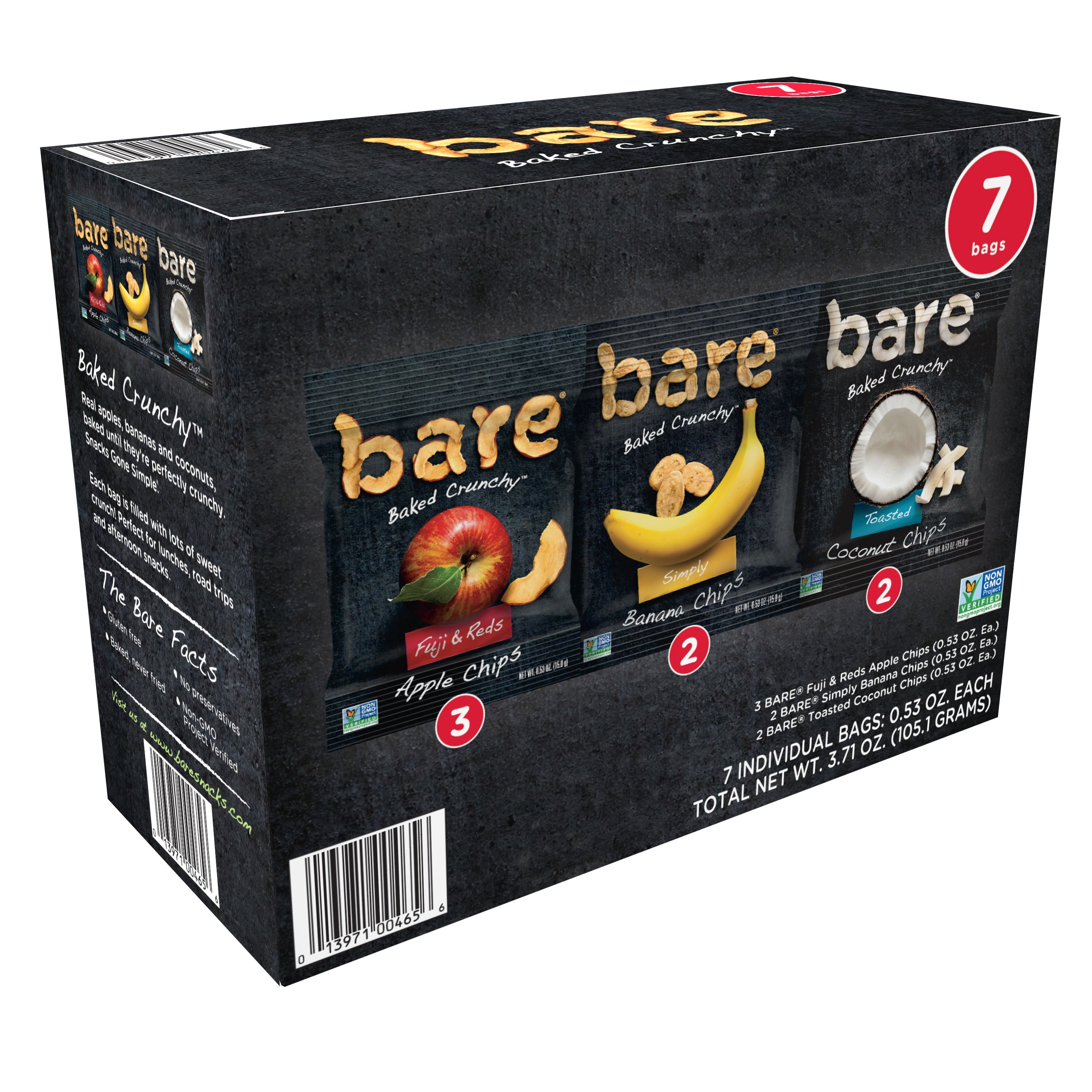 Bare Baked Crunchy Fruit Chips Snack Pack, 0.53 oz Bags, 7 Count